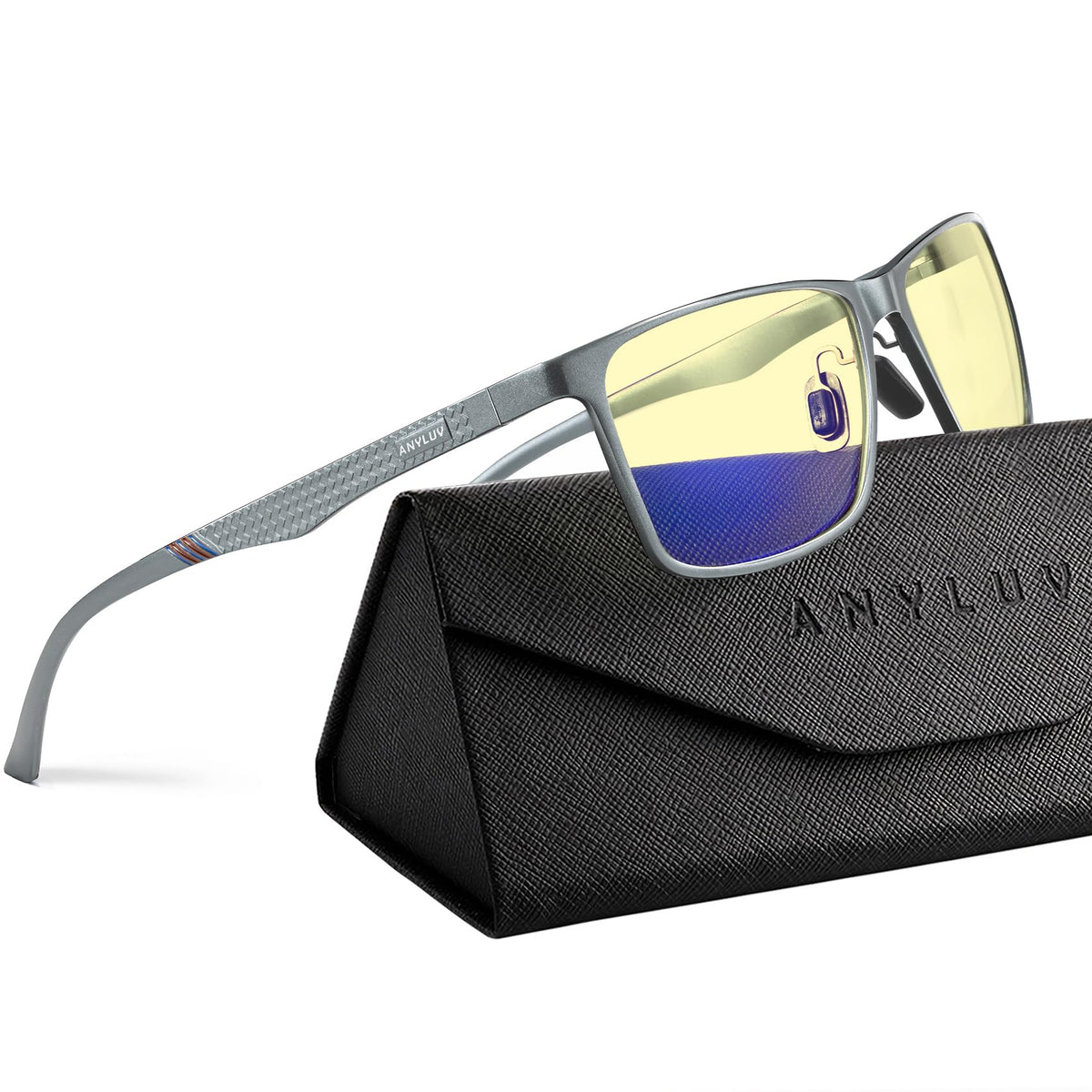 ANYLUV Blue Light Blocking Glasses Men, Al-Mg Metal Computer Gaming