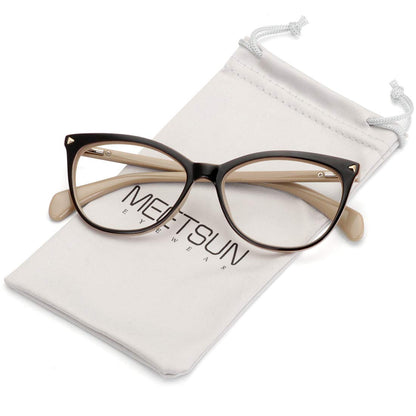 MEETSUN Non Prescription Glasses Frames For Women，Retro Cateye Fake Eyeglasses HD Clear Lens