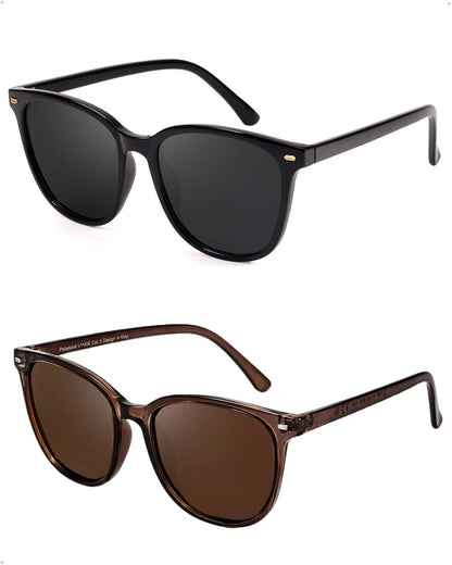 FIMILU 2 Packs Sunglasses for Women Polarized UV400 Protection Lens Big Frame Fashion Glasses Trendy Stylish Shade