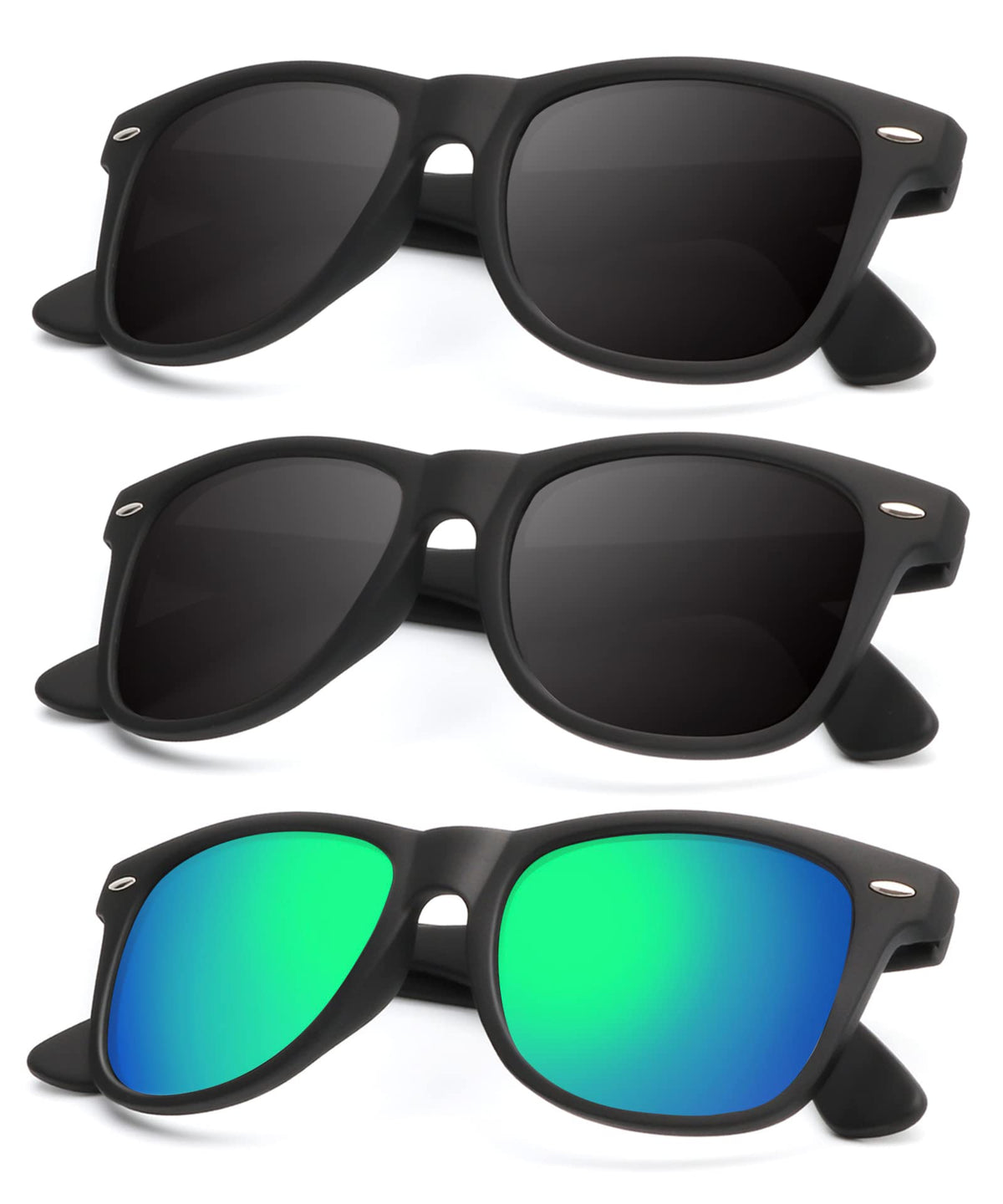 KALIYADI Polarized Sunglasses for Men and Women Matte Finish Sun glasses Color Mirror Lens UV Blocking (3 Pack)