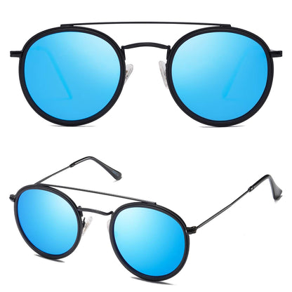 SOJOS Retro Vintage Round Polarized Sunglasses for Women Men Double Bridge Circle Sunnies SJ1104