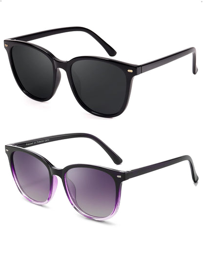FIMILU 2 Packs Sunglasses for Women Polarized UV400 Protection Lens Big Frame Fashion Glasses Trendy Stylish Shade