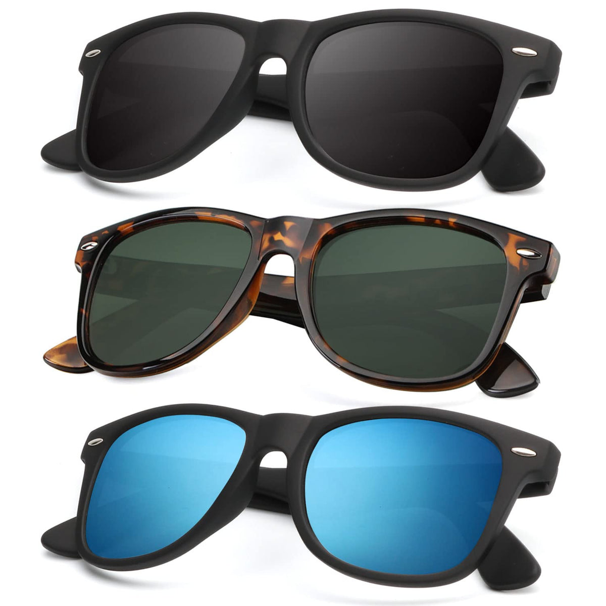 KALIYADI Polarized Sunglasses for Men and Women Matte Finish Sun glasses Color Mirror Lens UV Blocking (3 Pack)