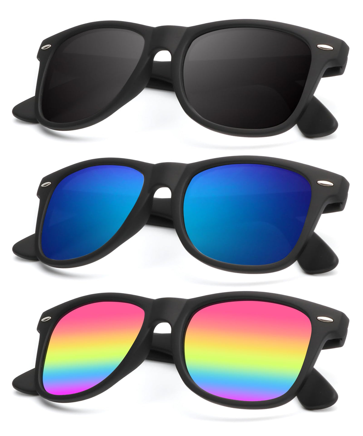 KALIYADI Polarized Sunglasses for Men and Women Matte Finish Sun glasses Color Mirror Lens UV Blocking (3 Pack)