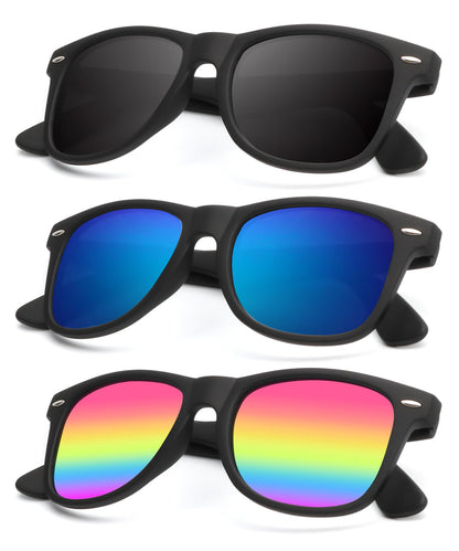 KALIYADI Polarized Sunglasses for Men and Women Matte Finish Sun glasses Color Mirror Lens UV Blocking (3 Pack)