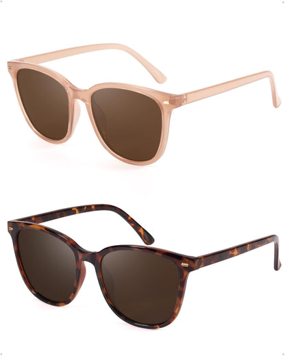 FIMILU 2 Packs Sunglasses for Women Polarized UV400 Protection Lens Big Frame Fashion Glasses Trendy Stylish Shade