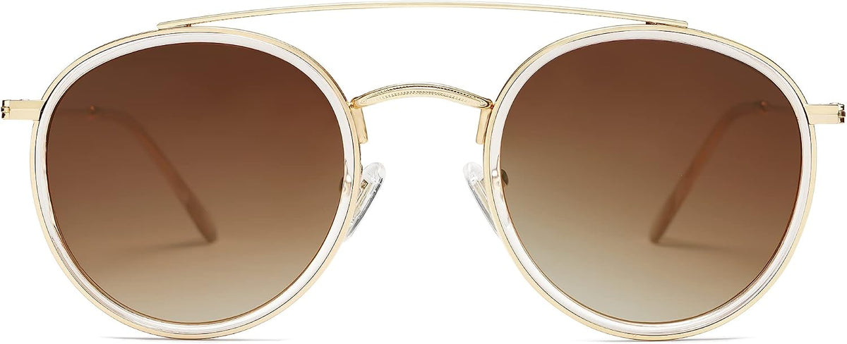 SOJOS Retro Vintage Round Polarized Sunglasses for Women Men Double Bridge Circle Sunnies SJ1104