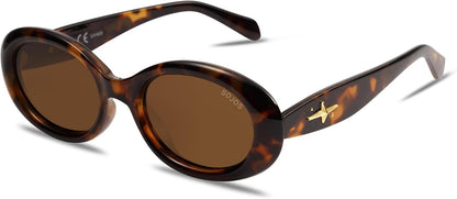 SOJOS Retro Oval Polarized Sunglasses for Women Men 90s Vintage UV400 Protection Tiny Sun Glasses SJ2286