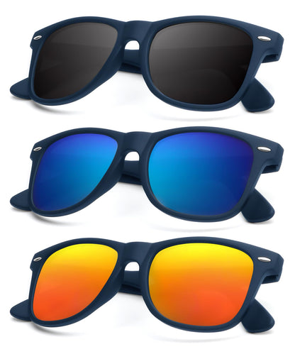KALIYADI Polarized Sunglasses for Men and Women Matte Finish Sun glasses Color Mirror Lens UV Blocking (3 Pack)