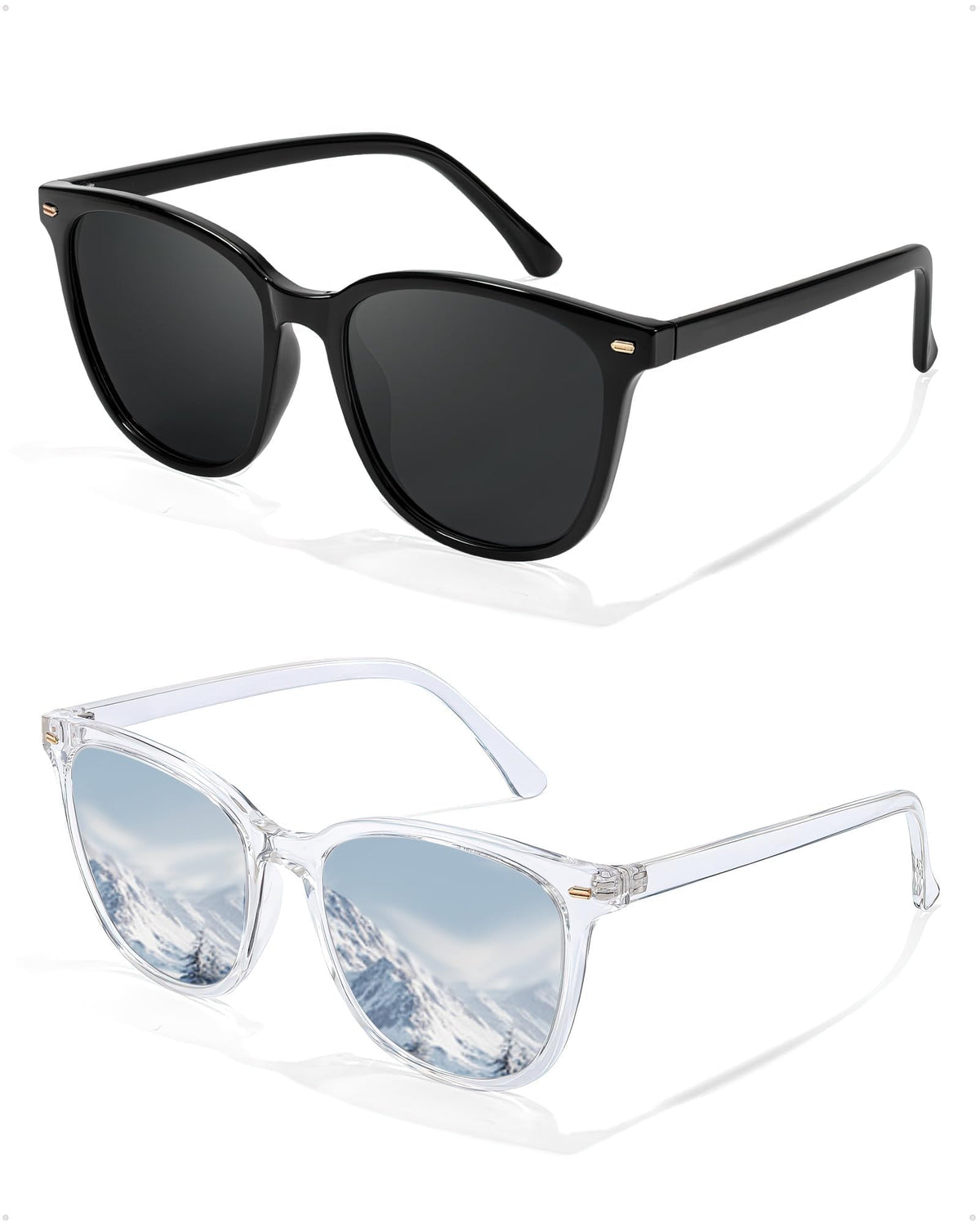 FIMILU 2 Packs Sunglasses for Women Polarized UV400 Protection Lens Big Frame Fashion Glasses Trendy Stylish Shade