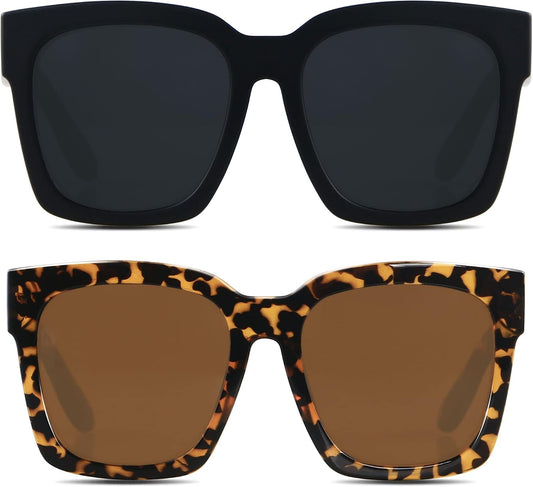 ANDWOOD Oversized Sunglasses Womens Big Large Square Frame Wide Face Shades