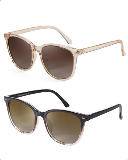 FIMILU 2 Packs Sunglasses for Women Polarized UV400 Protection Lens Big Frame Fashion Glasses Trendy Stylish Shade