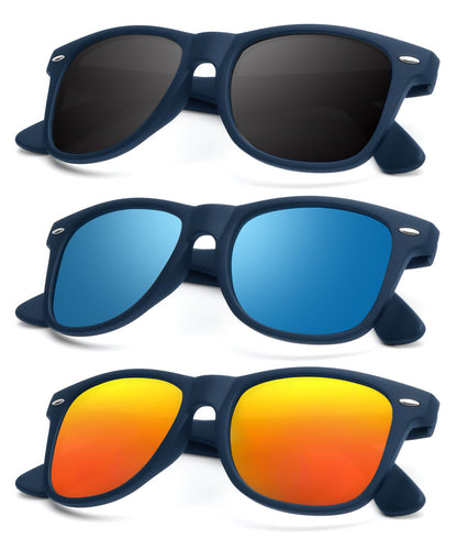 KALIYADI Polarized Sunglasses for Men and Women Matte Finish Sun glasses Color Mirror Lens UV Blocking (3 Pack)