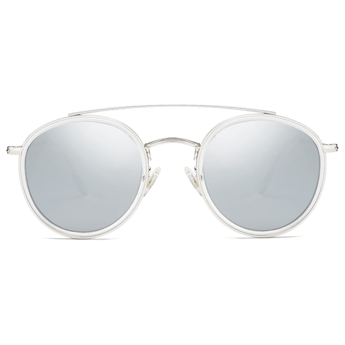 SOJOS Retro Vintage Round Polarized Sunglasses for Women Men Double Bridge Circle Sunnies SJ1104