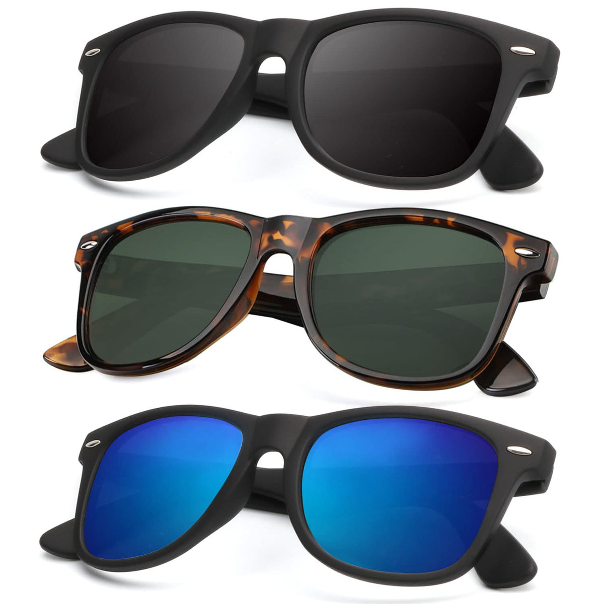 KALIYADI Polarized Sunglasses for Men and Women Matte Finish Sun glasses Color Mirror Lens UV Blocking (3 Pack)