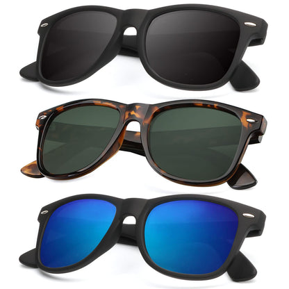KALIYADI Polarized Sunglasses for Men and Women Matte Finish Sun glasses Color Mirror Lens UV Blocking (3 Pack)