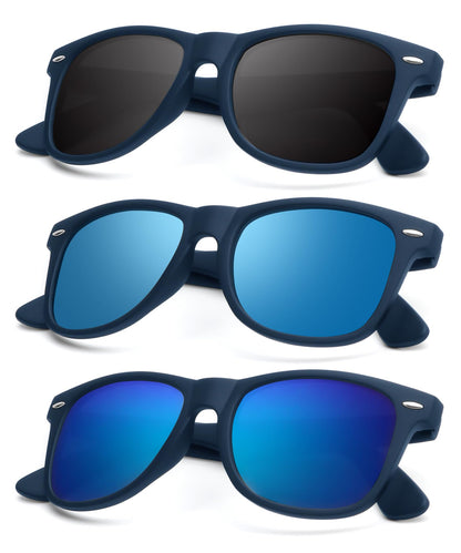 KALIYADI Polarized Sunglasses for Men and Women Matte Finish Sun glasses Color Mirror Lens UV Blocking (3 Pack)