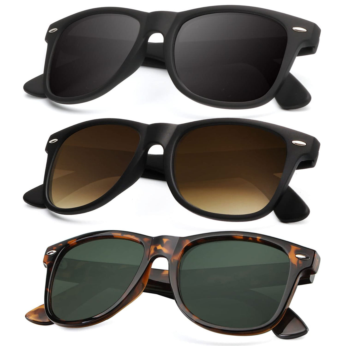 KALIYADI Polarized Sunglasses for Men and Women Matte Finish Sun glasses Color Mirror Lens UV Blocking (3 Pack)