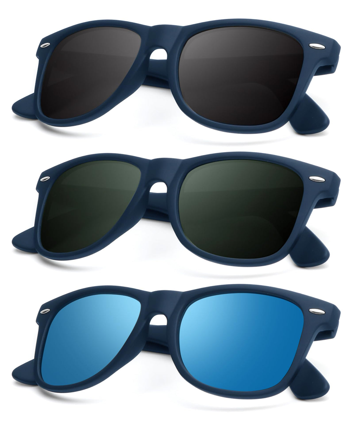 KALIYADI Polarized Sunglasses for Men and Women Matte Finish Sun glasses Color Mirror Lens UV Blocking (3 Pack)