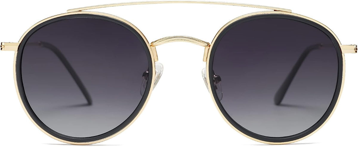 SOJOS Retro Vintage Round Polarized Sunglasses for Women Men Double Bridge Circle Sunnies SJ1104