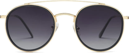 SOJOS Retro Vintage Round Polarized Sunglasses for Women Men Double Bridge Circle Sunnies SJ1104