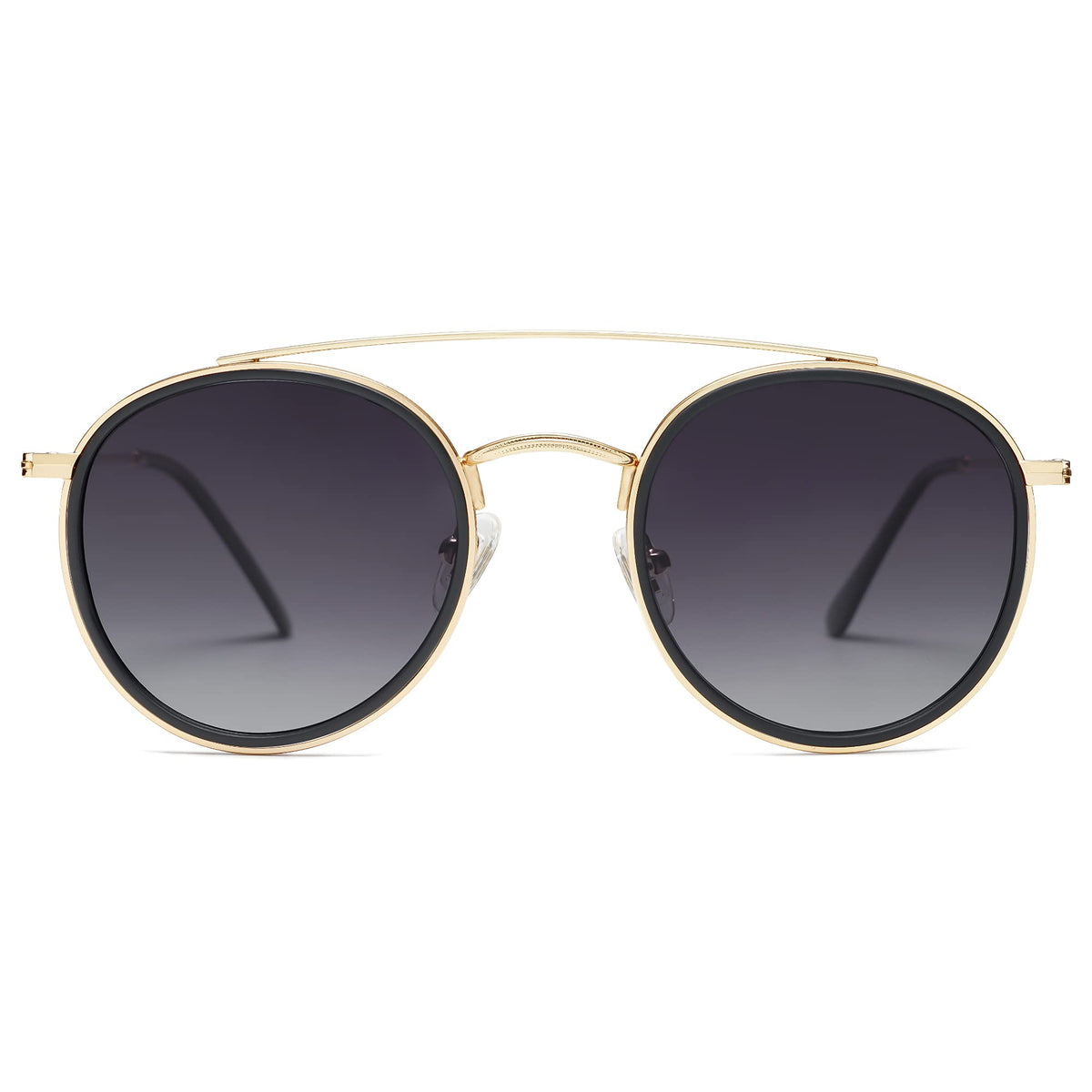 SOJOS Retro Vintage Round Polarized Sunglasses for Women Men Double Bridge Circle Sunnies SJ1104
