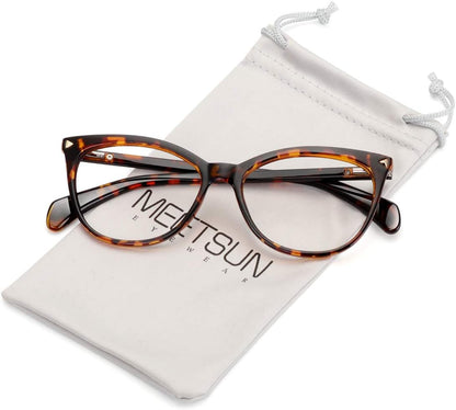 MEETSUN Non Prescription Glasses Frames For Women，Retro Cateye Fake Eyeglasses HD Clear Lens
