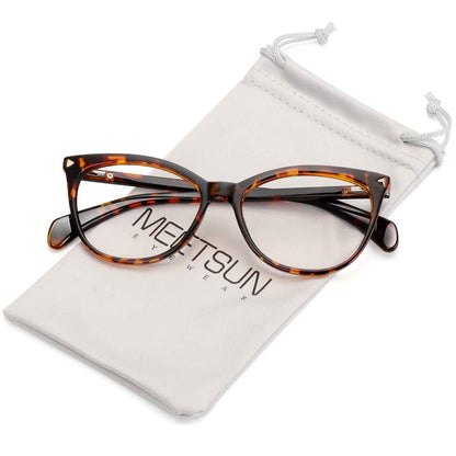 MEETSUN Non Prescription Glasses Frames For Women，Retro Cateye Fake Eyeglasses HD Clear Lens
