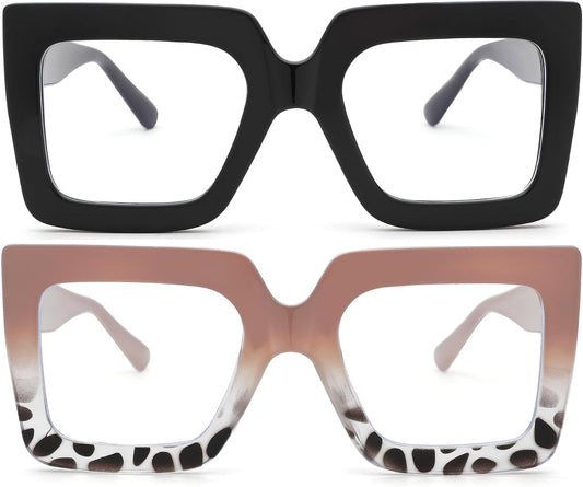 Oversized Blue Light Glasses for Women - Fashion Square Big Frame Non-Prescription Clear Eyewear