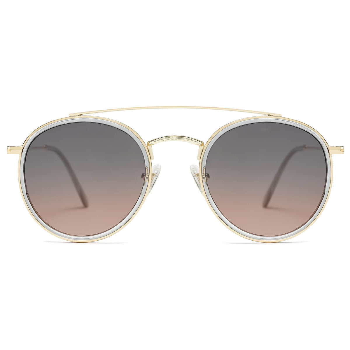 SOJOS Retro Vintage Round Polarized Sunglasses for Women Men Double Bridge Circle Sunnies SJ1104