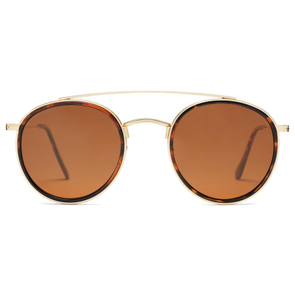 SOJOS Retro Vintage Round Polarized Sunglasses for Women Men Double Bridge Circle Sunnies SJ1104