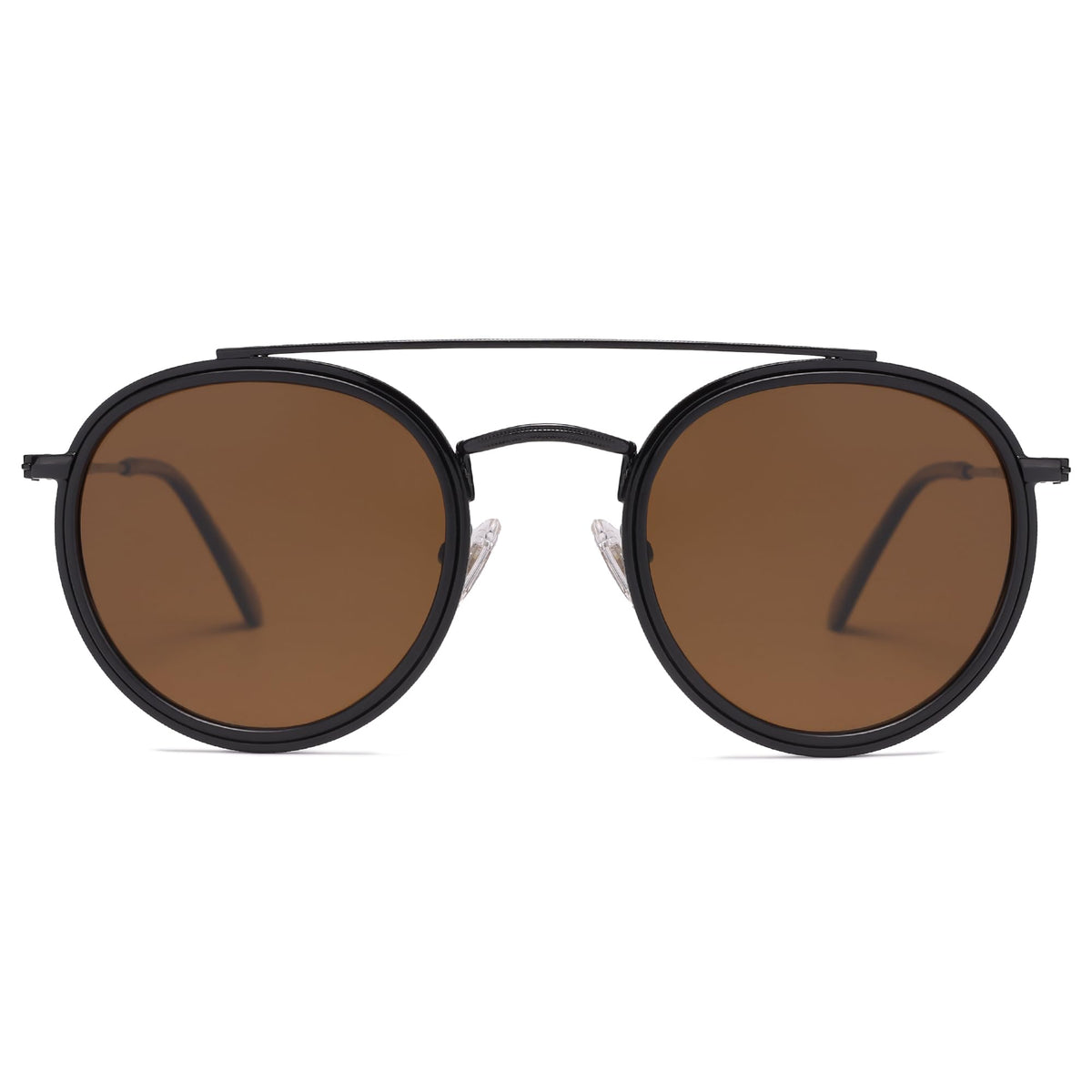 SOJOS Retro Vintage Round Polarized Sunglasses for Women Men Double Bridge Circle Sunnies SJ1104