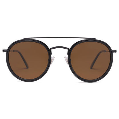 SOJOS Retro Vintage Round Polarized Sunglasses for Women Men Double Bridge Circle Sunnies SJ1104
