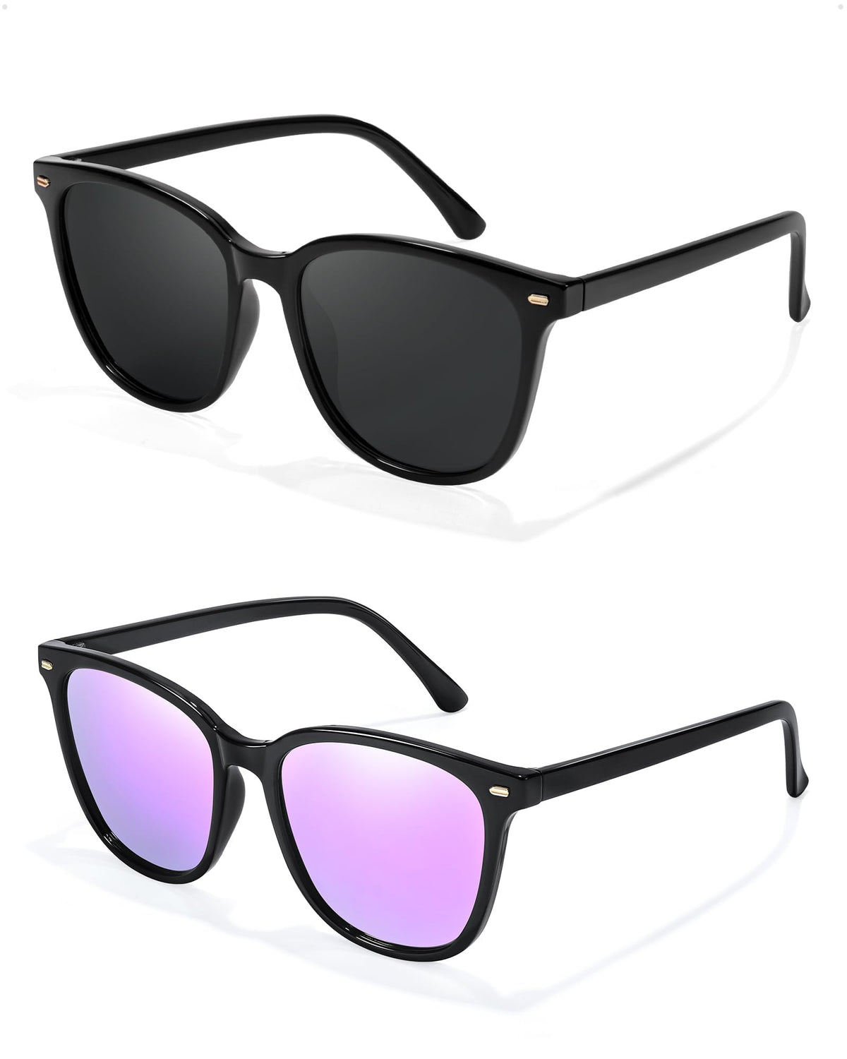 FIMILU 2 Packs Sunglasses for Women Polarized UV400 Protection Lens Big Frame Fashion Glasses Trendy Stylish Shade