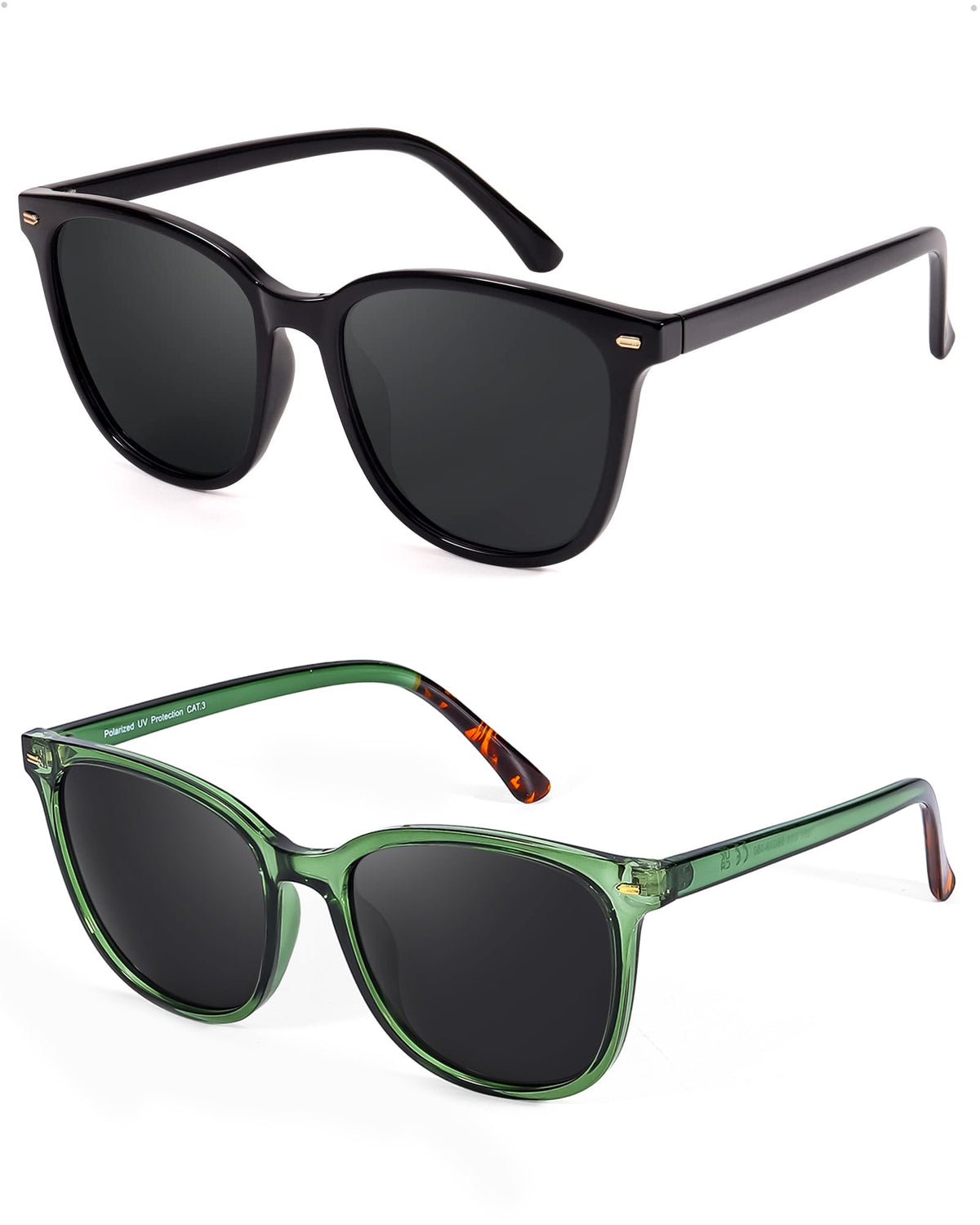 FIMILU 2 Packs Sunglasses for Women Polarized UV400 Protection Lens Big Frame Fashion Glasses Trendy Stylish Shade