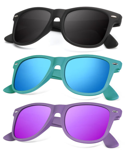 KALIYADI Polarized Sunglasses for Men and Women Matte Finish Sun glasses Color Mirror Lens UV Blocking (3 Pack)