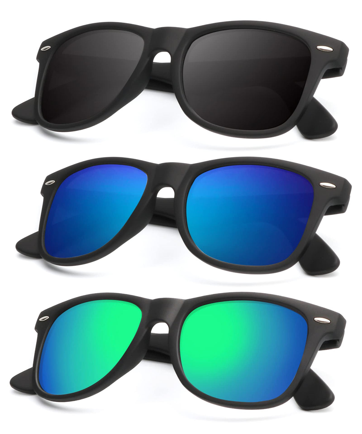 KALIYADI Polarized Sunglasses for Men and Women Matte Finish Sun glasses Color Mirror Lens UV Blocking (3 Pack)