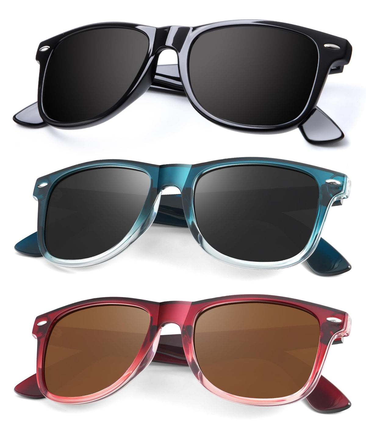 KALIYADI Polarized Sunglasses for Men and Women Matte Finish Sun glasses Color Mirror Lens UV Blocking (3 Pack)