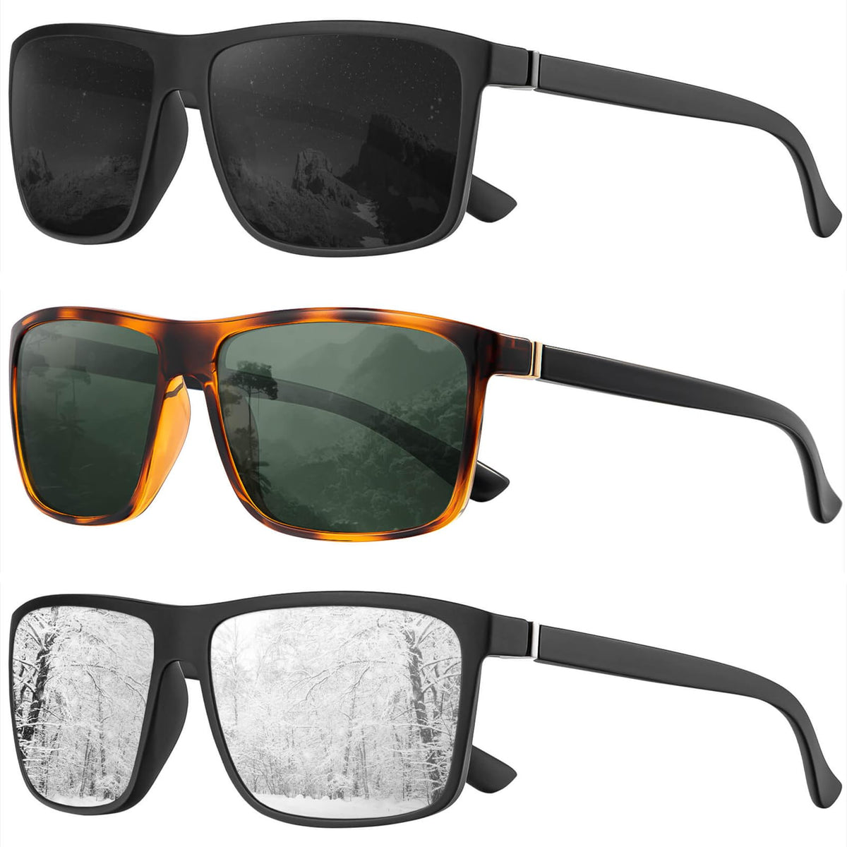 KALIYADI Polarized Sunglasses for Men and Women, Mens Sun Glasses with UV Protection for Driving Fishing Golf (3 Packs)