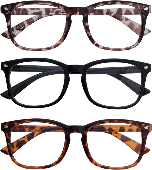 3 Pairs Unisex Square Framed Glasses Blue Light Blocking Eyeglasses Fake Glasses for Women Computer Reading Work