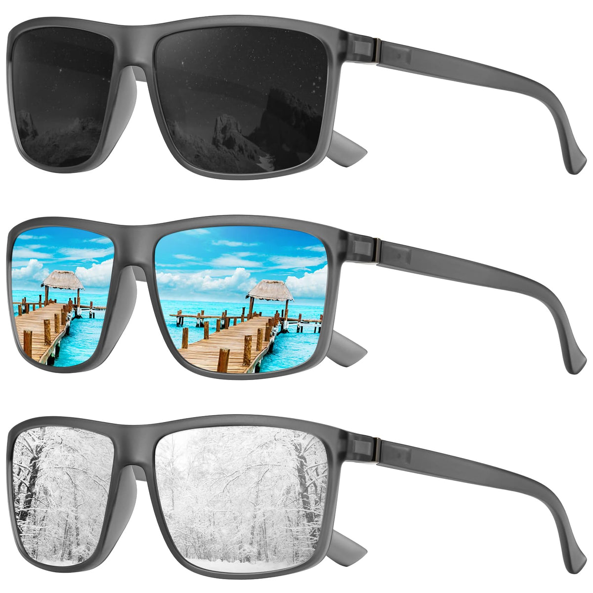 KALIYADI Polarized Sunglasses for Men and Women, Mens Sun Glasses with UV Protection for Driving Fishing Golf (3 Packs)