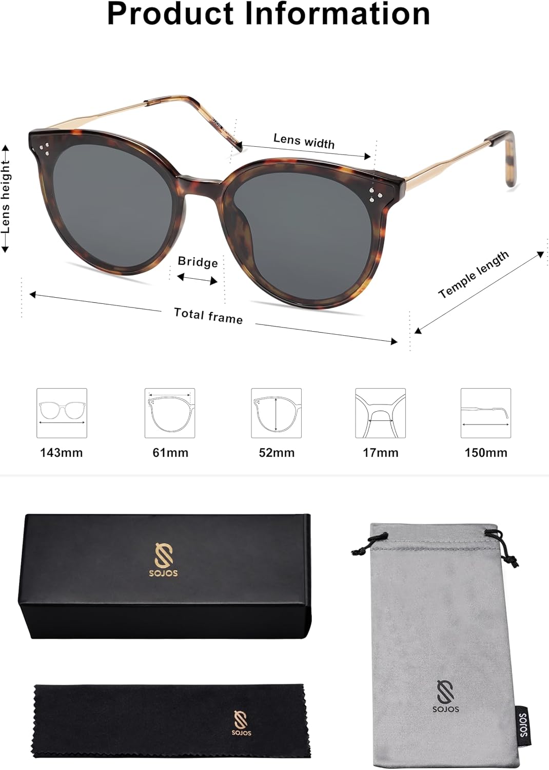 SOJOS Classic Trendy Round Sunglasses Womens Mens UV400 Vacation Sunnies SJ2068