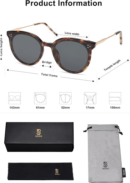 SOJOS Classic Trendy Round Sunglasses Womens Mens UV400 Vacation Sunnies SJ2068