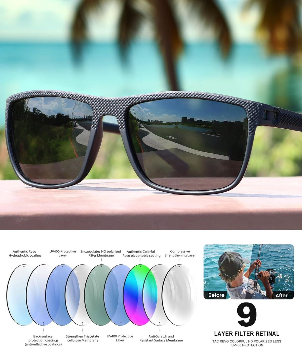 Sunglasses-Men Polarized Mens Sunglasses: Classic Women Sun Glasses UV Protection for Fishing Driving Golf