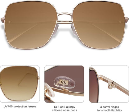 SOJOS Trendy Oversized Square Metal Frame Sunglasses for Women Men SJ1146