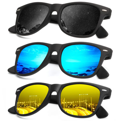 KALIYADI Polarized Sunglasses for Men and Women Matte Finish Sun glasses Color Mirror Lens UV Blocking (3 Pack)