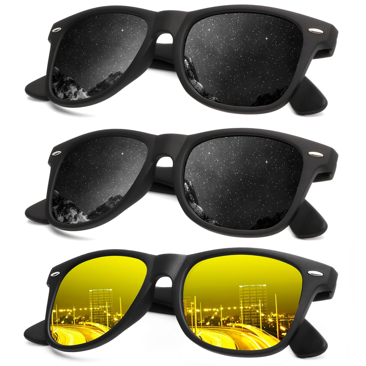 KALIYADI Polarized Sunglasses for Men and Women Matte Finish Sun glasses Color Mirror Lens UV Blocking (3 Pack)