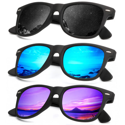 KALIYADI Polarized Sunglasses for Men and Women Matte Finish Sun glasses Color Mirror Lens UV Blocking (3 Pack)