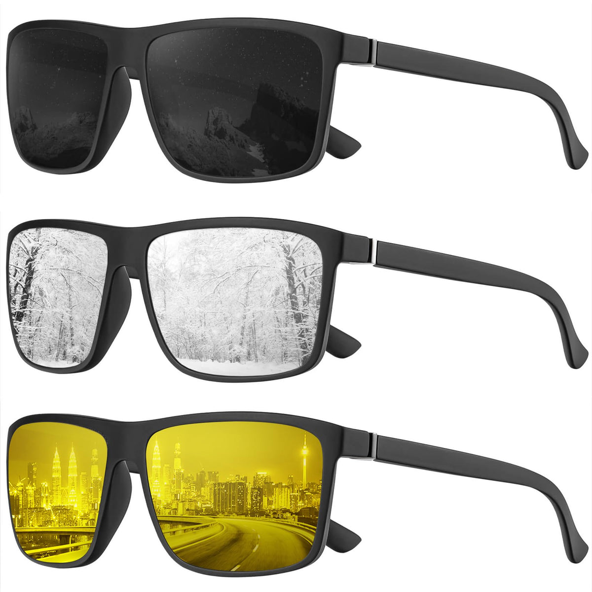 KALIYADI Polarized Sunglasses for Men and Women, Mens Sun Glasses with UV Protection for Driving Fishing Golf (3 Packs)