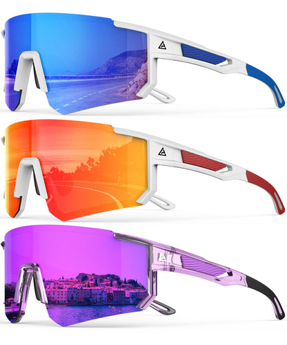 Polarized Sports Sunglasses for Men Women, UV400 Protection Mens Sunglasses Wrap Around Sun Glasses for Cycling Running